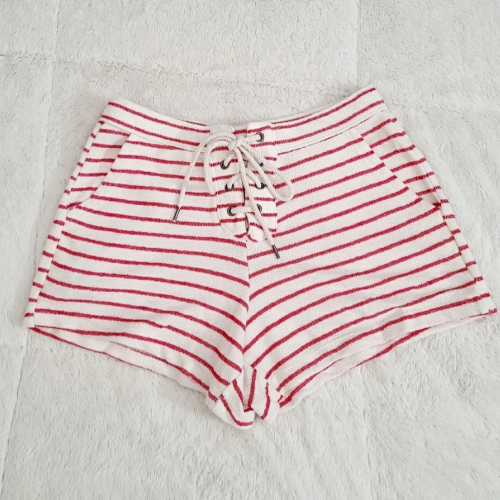 Aerie striped lace up beach fleece shorts